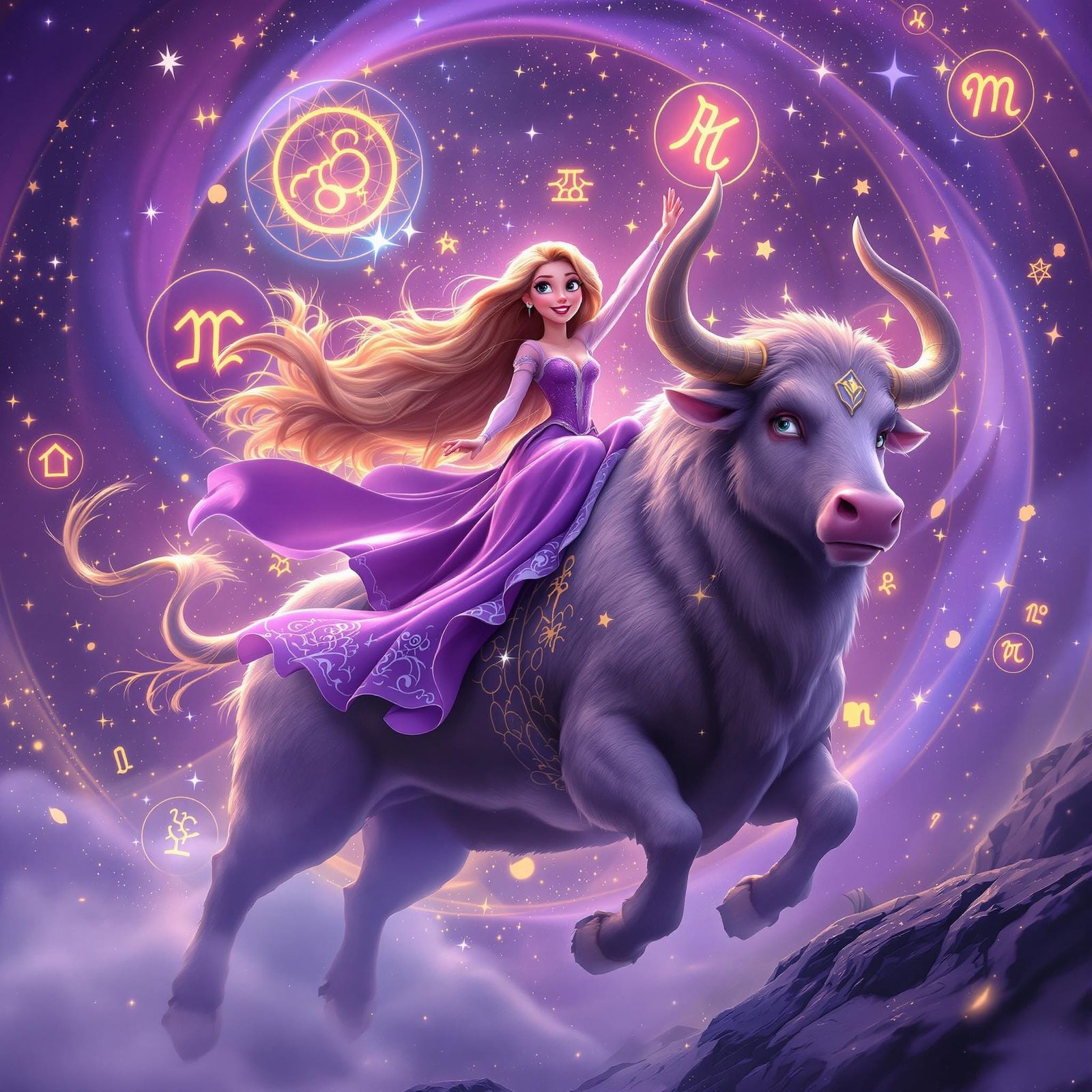 Rapunzel Rides Taurus in Disney CGI Animation