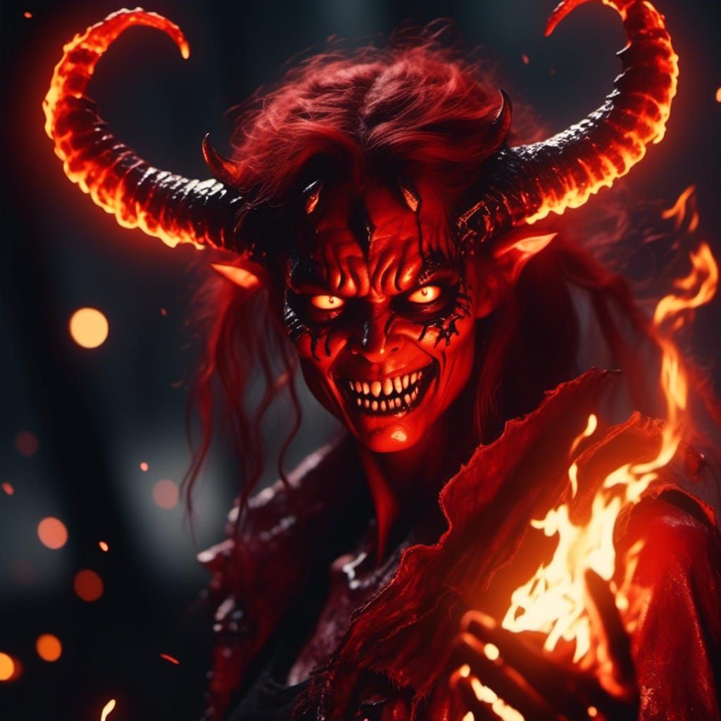Ferocious Flaming Fire Demon with Horns of Fire