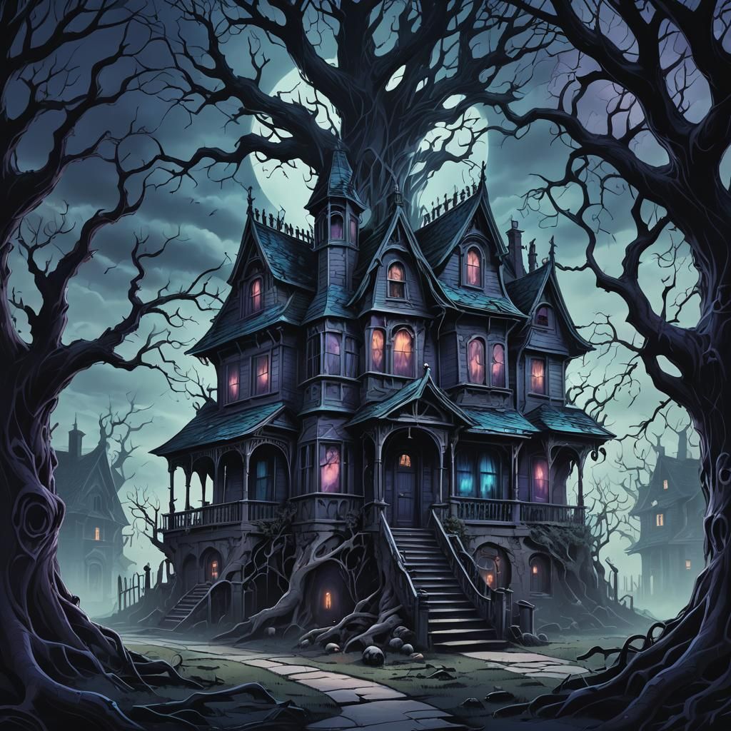 Creepy Haunted House Concept Art in Gothic Style