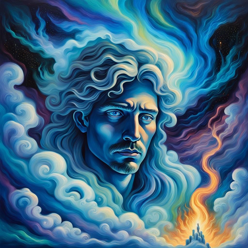 Mystical Being with Keystone in Surreal Oil Painting