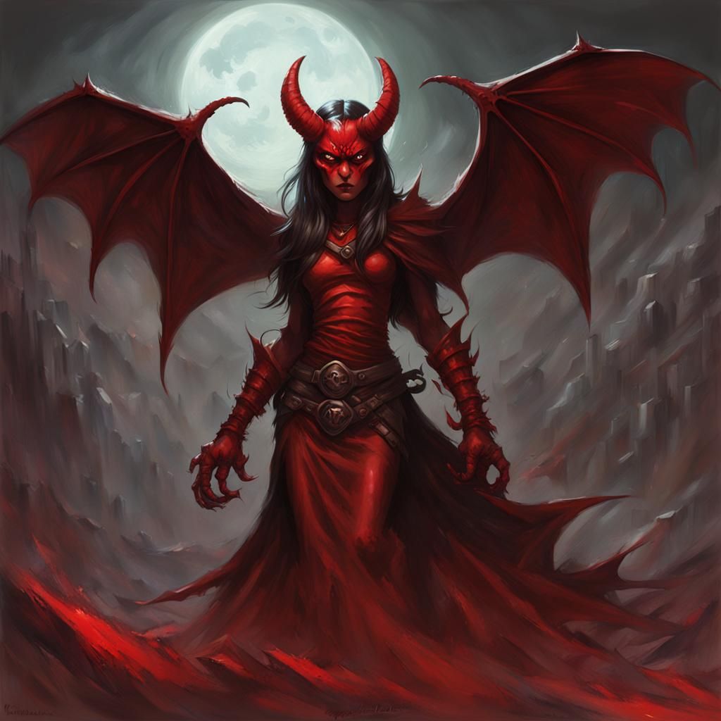Sinister Red Bat Wing Demon Girl