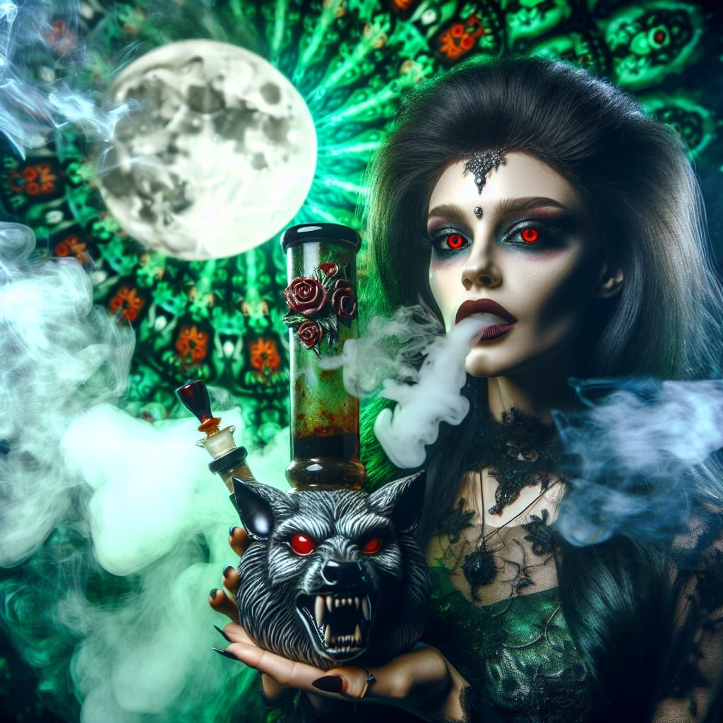 Vampire Woman Smoking a Werewolf Bong
