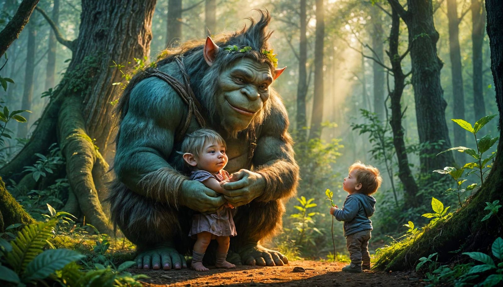Whimsical Troll Encounter in Ethereal Landscapes