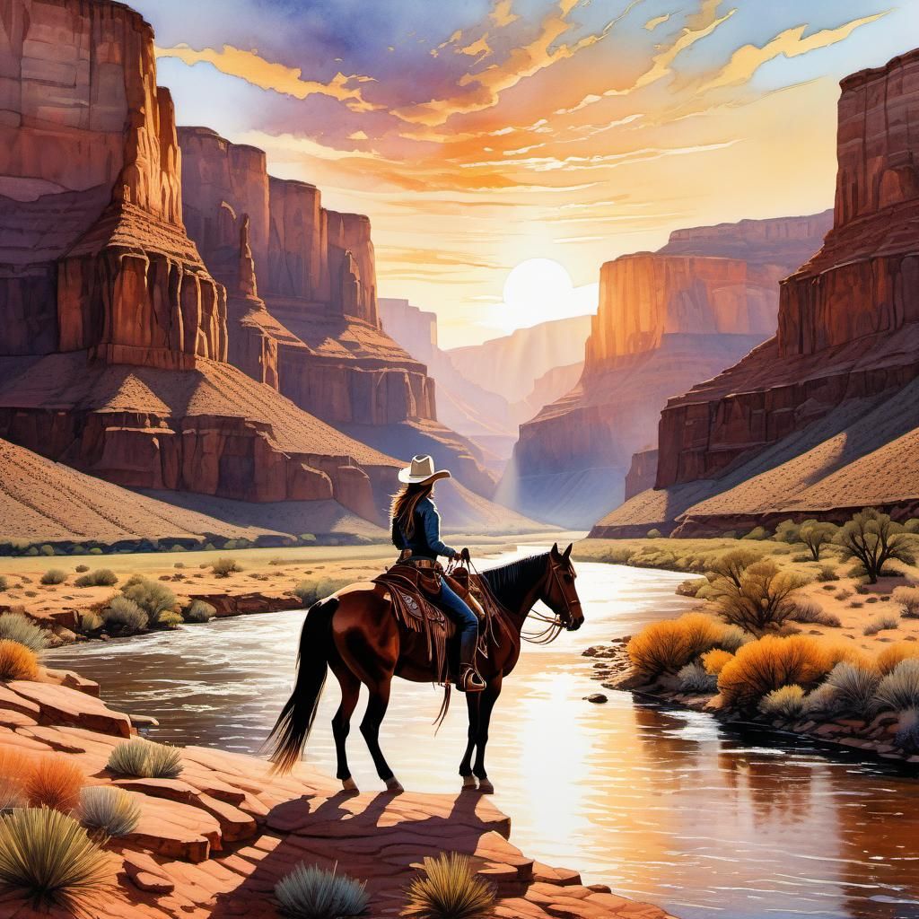 Cowgirl on Horseback in Wild West Canyon