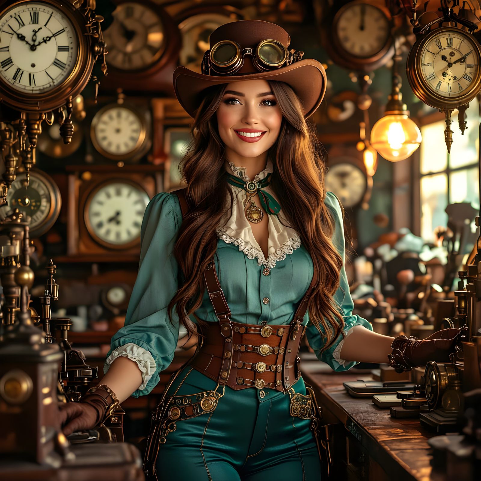 Steampunk Woman in Vintage Shop