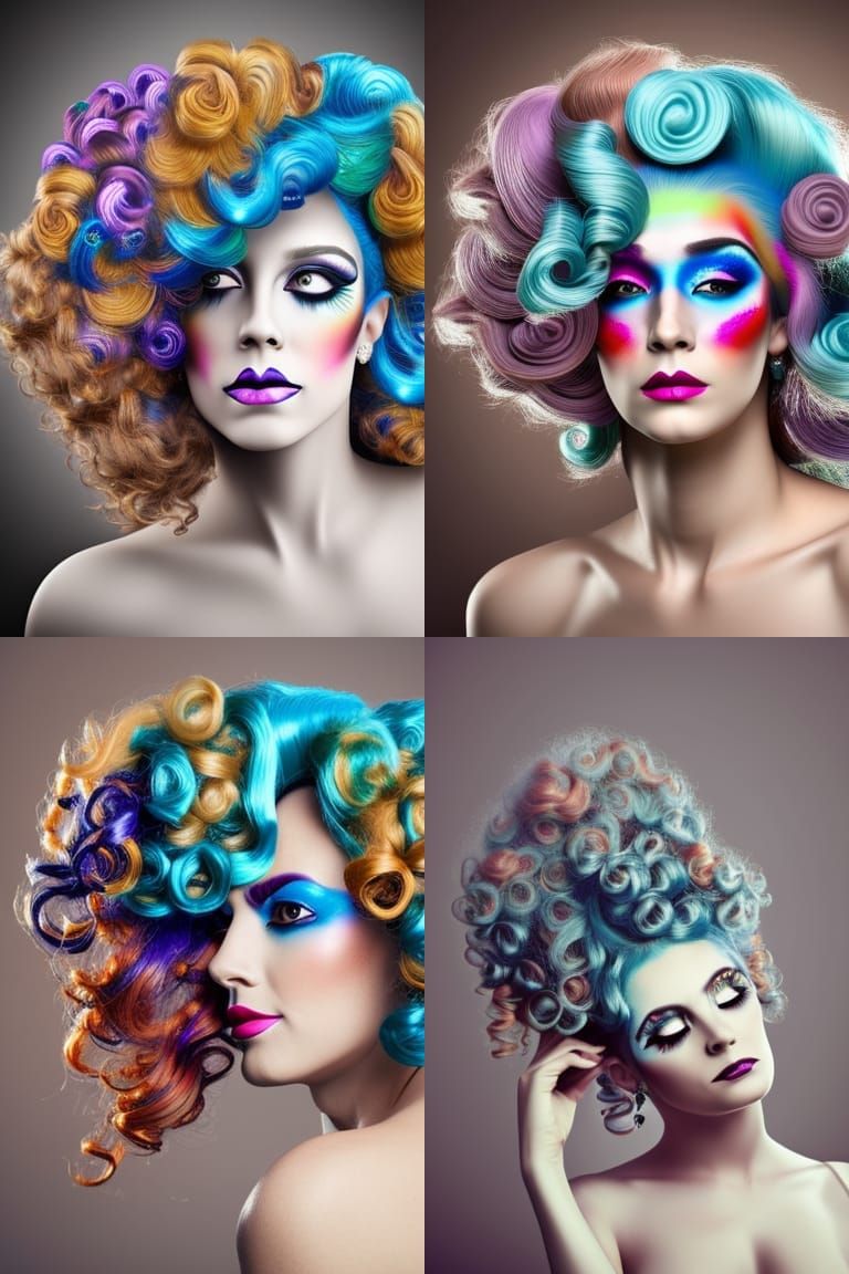 Rococo Portrait with Multicolored Hair and Drag Makeup