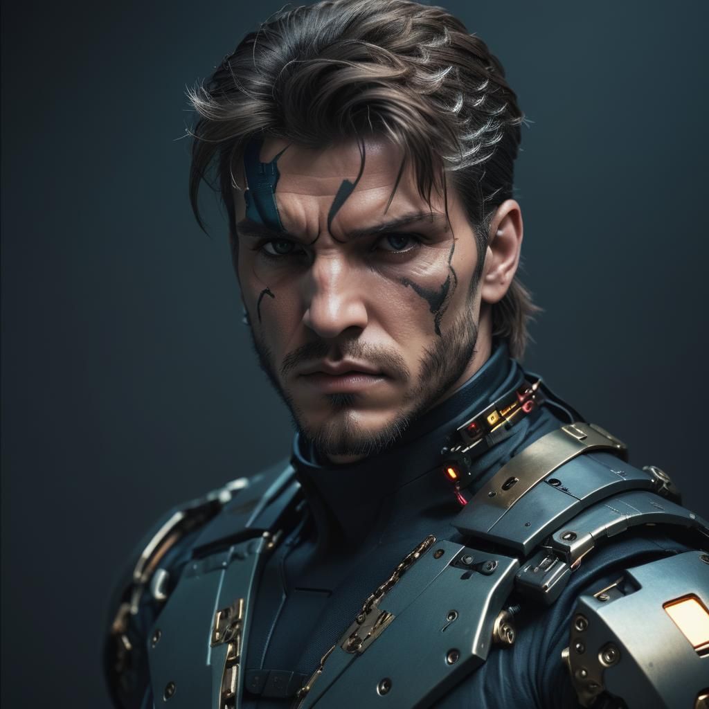 Solid Snake: Moody High-Fashion Portrait in Film Grain Style