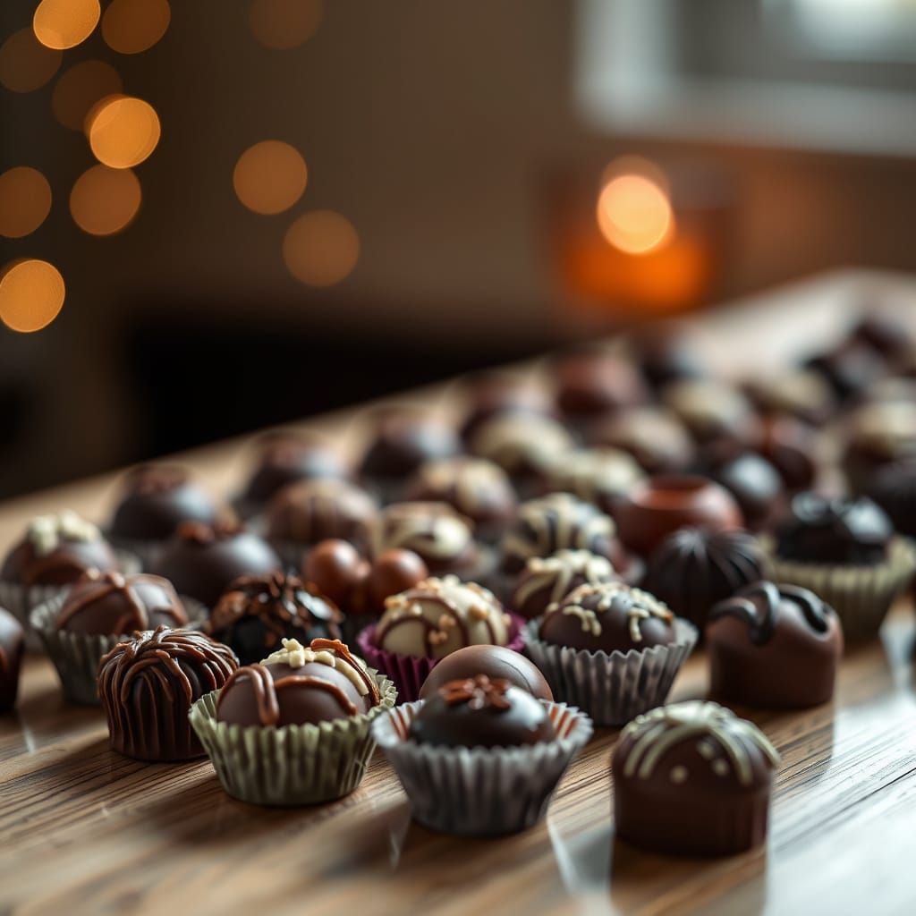 Rich Decadent Chocolates in Warm Light