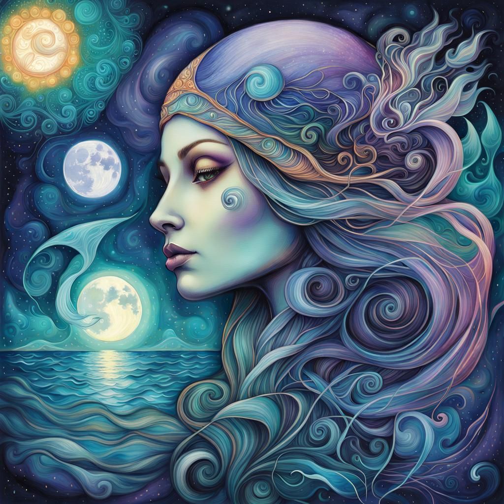 Moonlit Beach Party: A Wiccan Witch Alcohol Ink Art