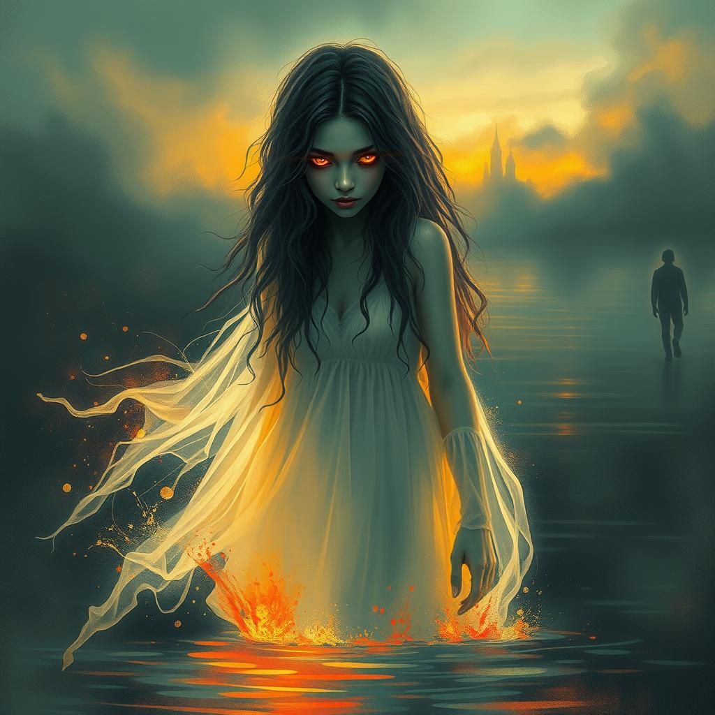 Ghostly Woman with Bright Eyes in Graffiti Art Style