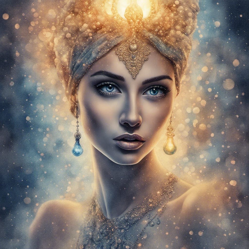 Genie Emerges from Lamp in Watercolor Pointillism