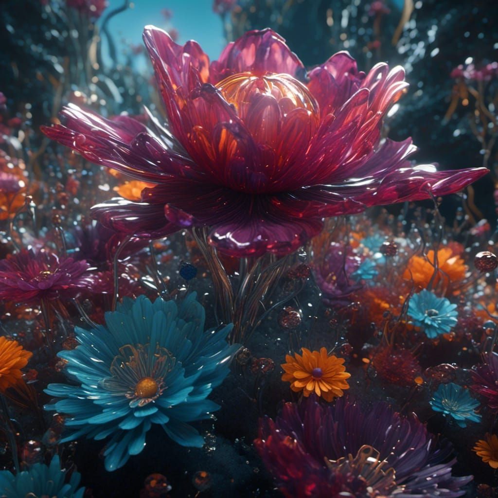 Intricate Glass Flower Matte Painting in 8k