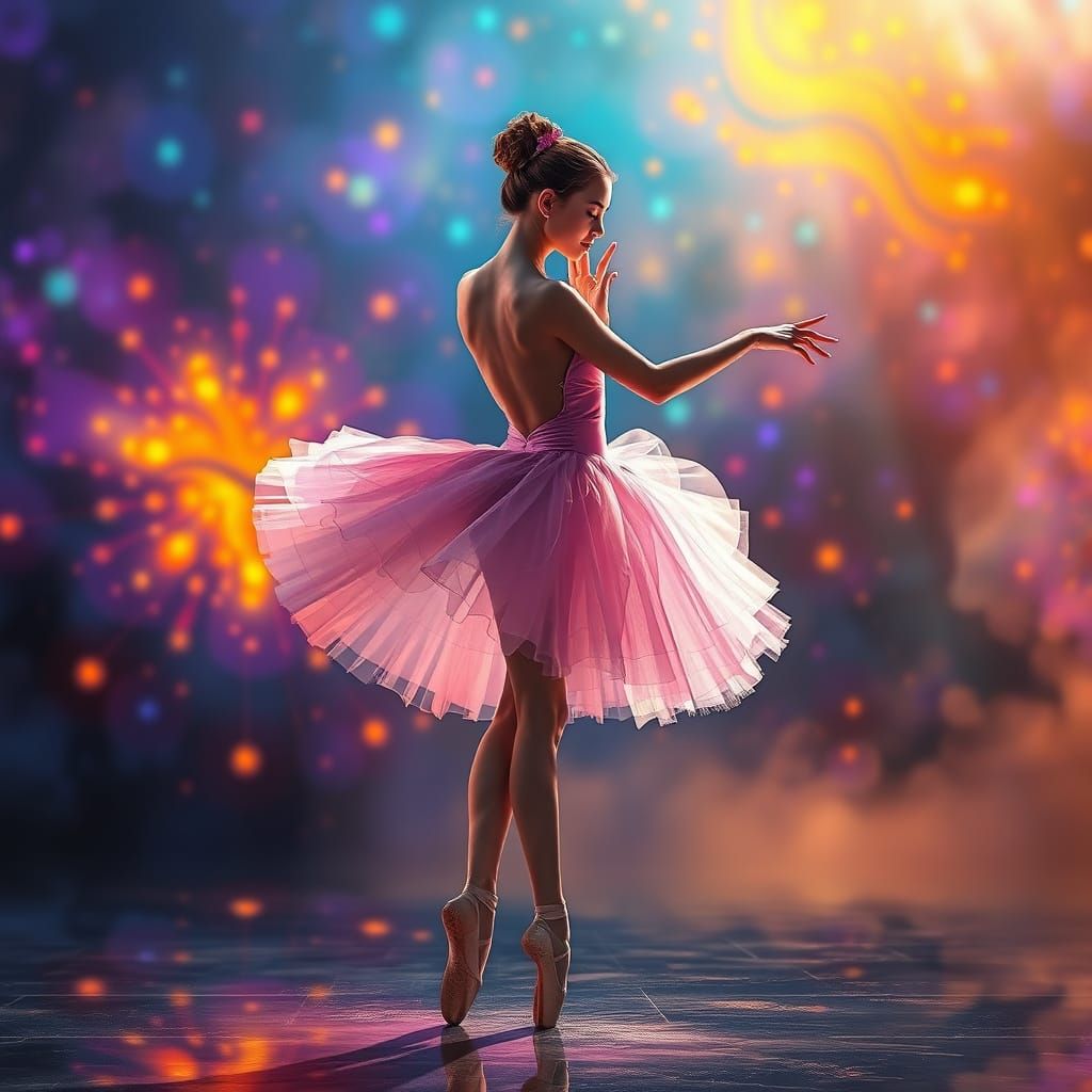 Ballerina in Vibrant Dreamlike Backdrop