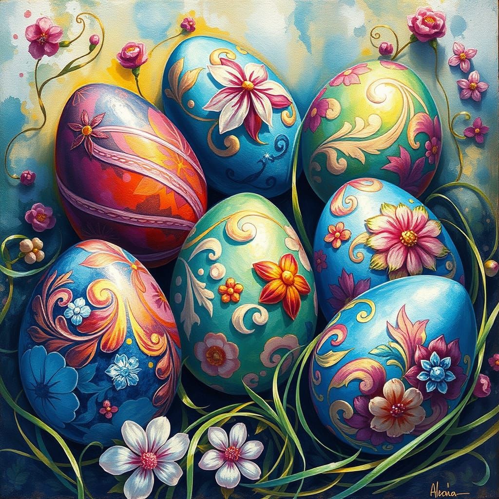 Vibrant Easter Eggs in Epic Impressionist Gouache Masterpiec...