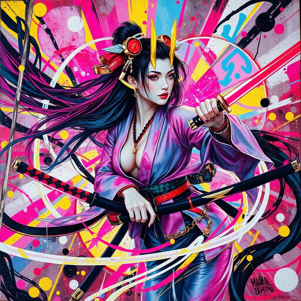 Techno Geisha in Ukiyo-e Sci-Fi Style