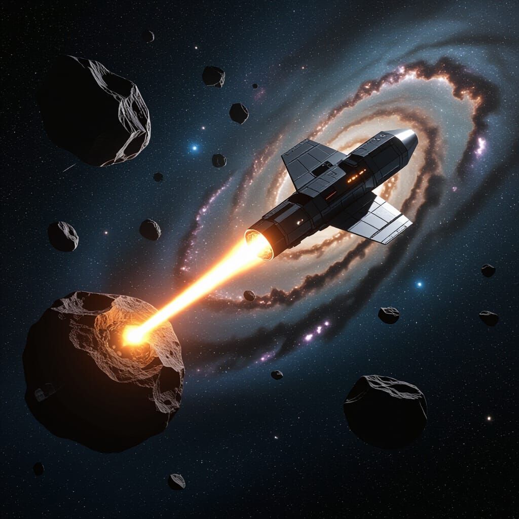 Laser Impacts Asteroid from Space Platform, Sci-Fi Style