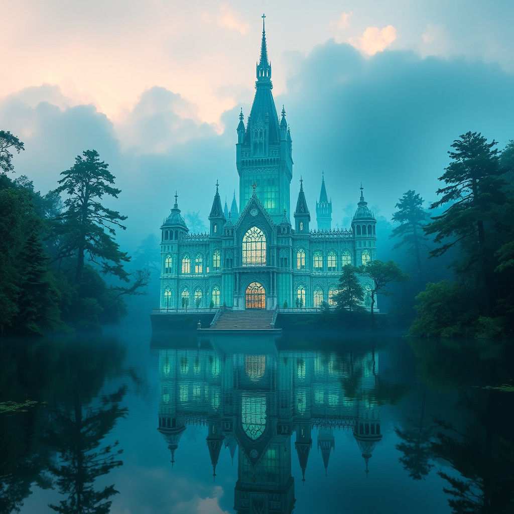 Glass Castle in Emerald Forest: Fantasy Art