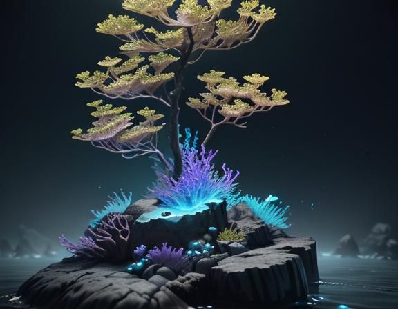 Oceanic Amphipod in Bioluminescent Grotto, 3D Render