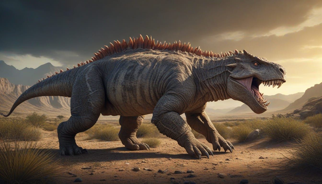 Prehistoric Gorgonopsid Stalks Dry Permian Landscape