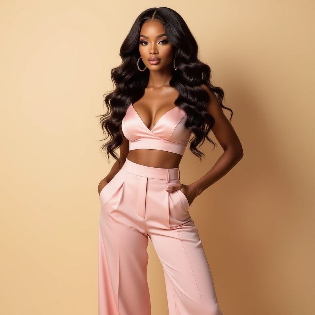 Elegant Pink Evening Outfit on Chic Black Woman