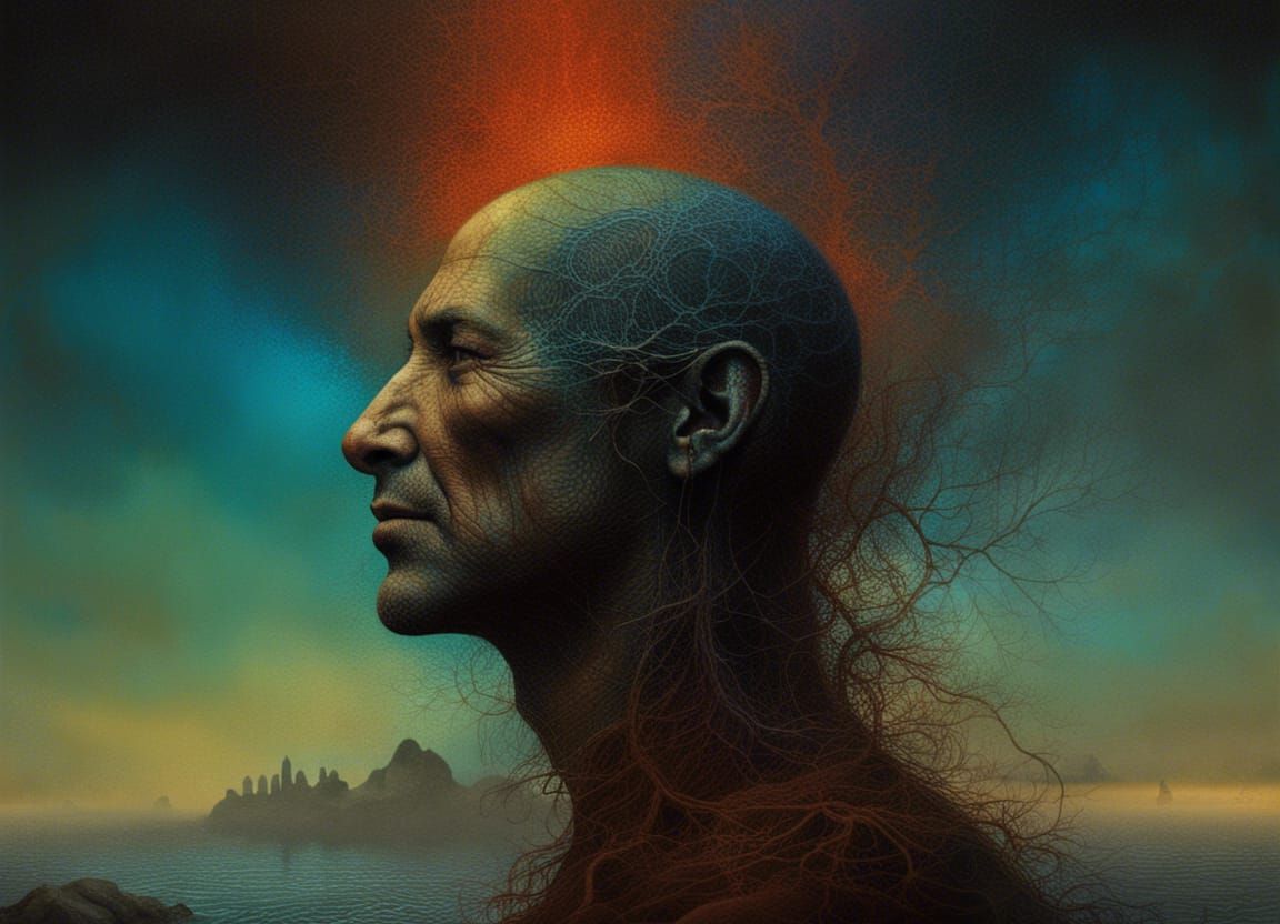 Handsome Man Portrait as Beksiński-Inspired Painting