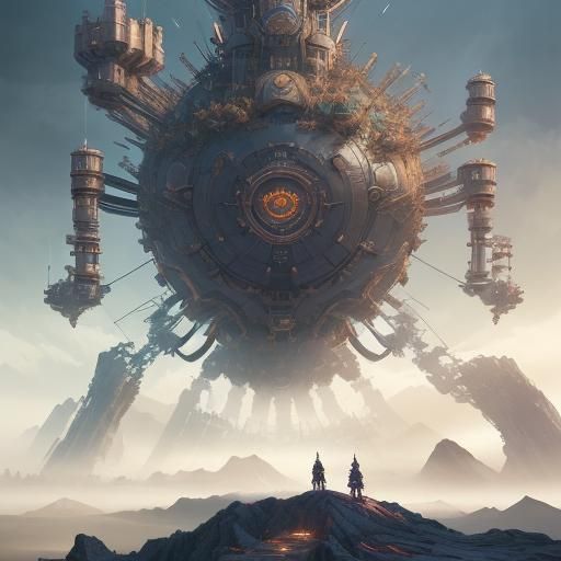 Clockwork Castle on Robotic Legs: Fantasy Concept Art