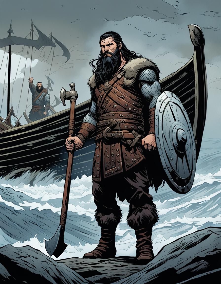 Viking Warrior with Hammer in Comic Book Art