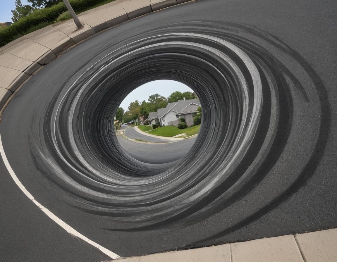 Optical illusion street art apparently taking us to a parall...