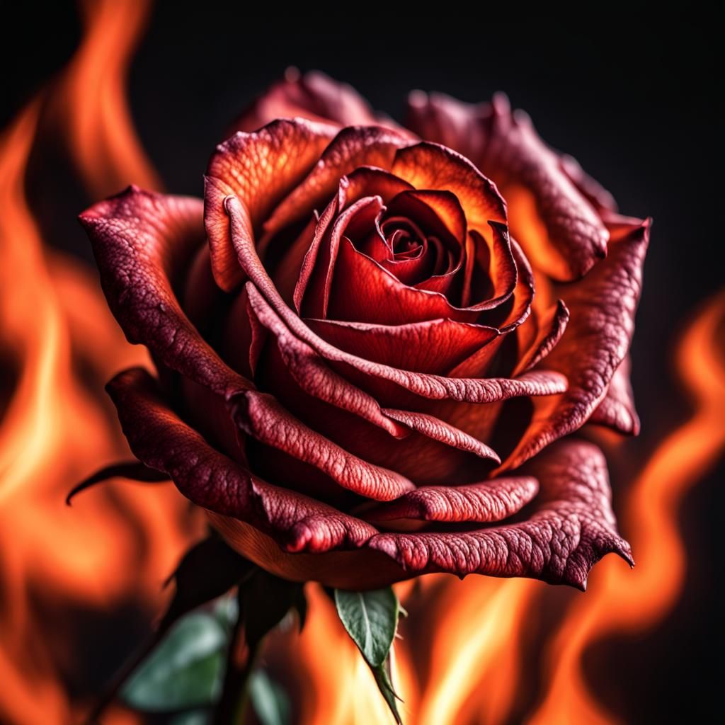 Fiery Rose: Hyperrealistic HDR Composition