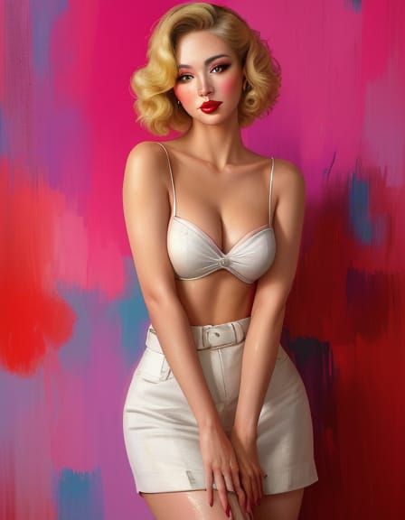 Hyperreal Pin-Up with Impasto Brushstrokes and Neon Colors