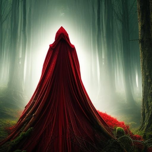 Ominous Red Riding Hood in a Dark Fairytale