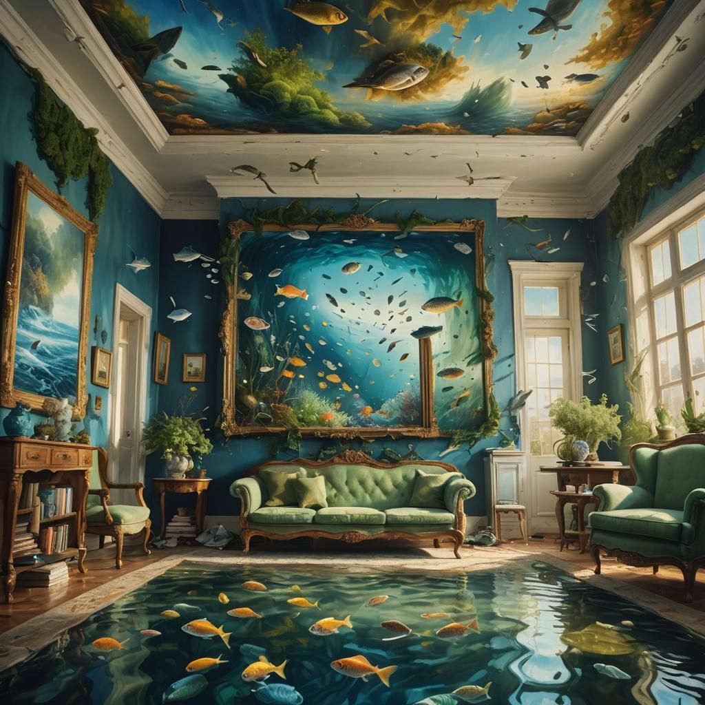 Surreal Living Room Flooded by Dreamlike Painting