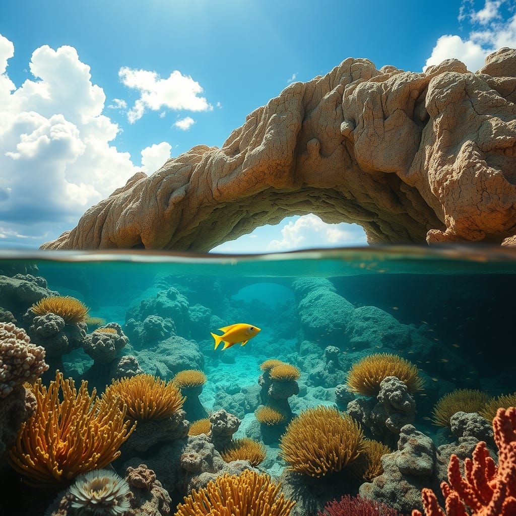 Ultrarealistic Seascape with Coral Reef and Rock Arch