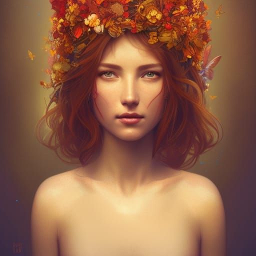 Woman with Flower Crown in Hyperdetailed Portrait