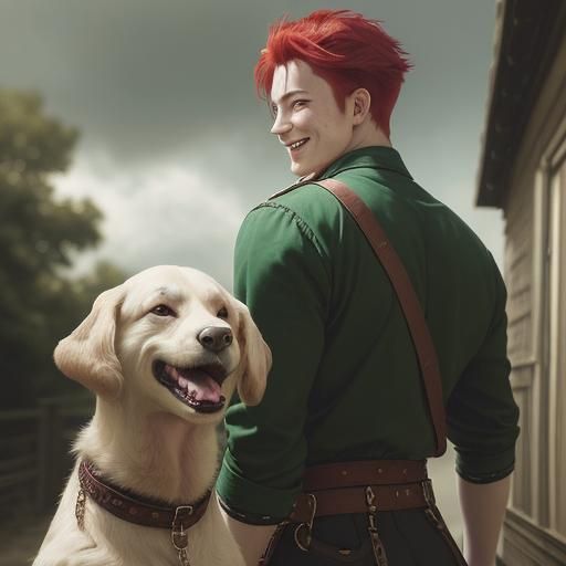 Boy with Dog: Oil on Canvas in Rubens Style