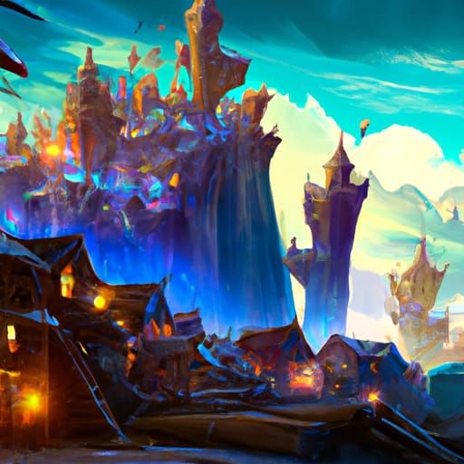Enchanted Fairy Town Concept Art in Orange and Teal