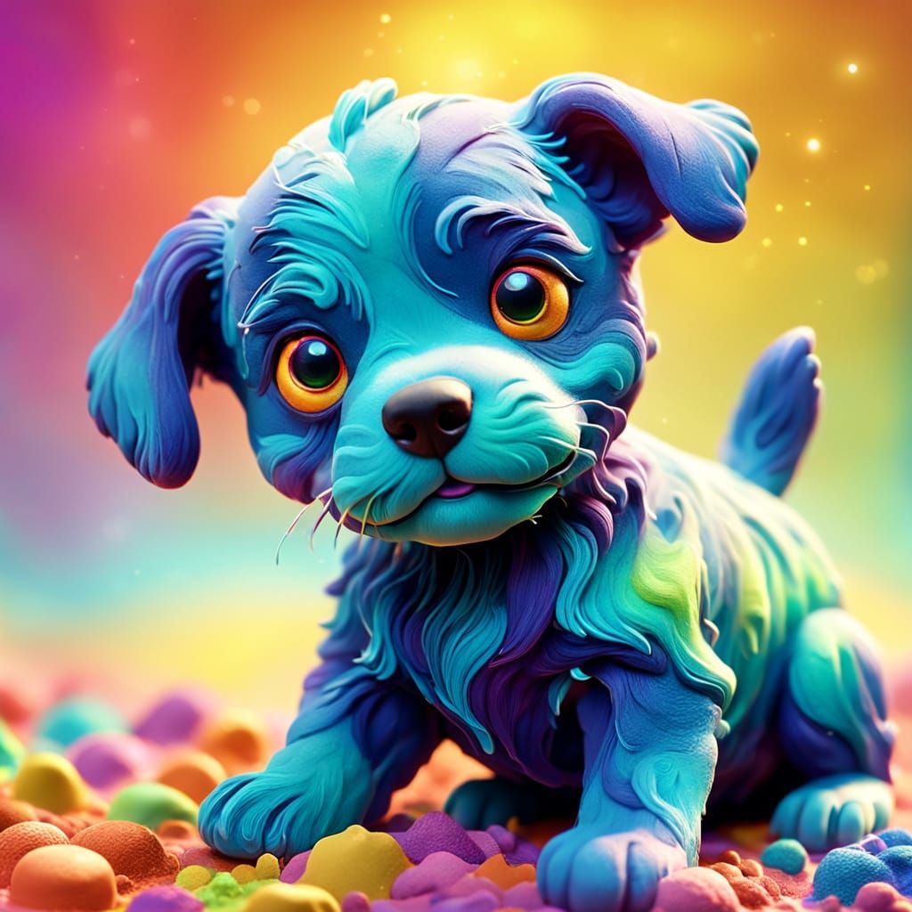 Playful Claymation Puppy in Vibrant Digital Art