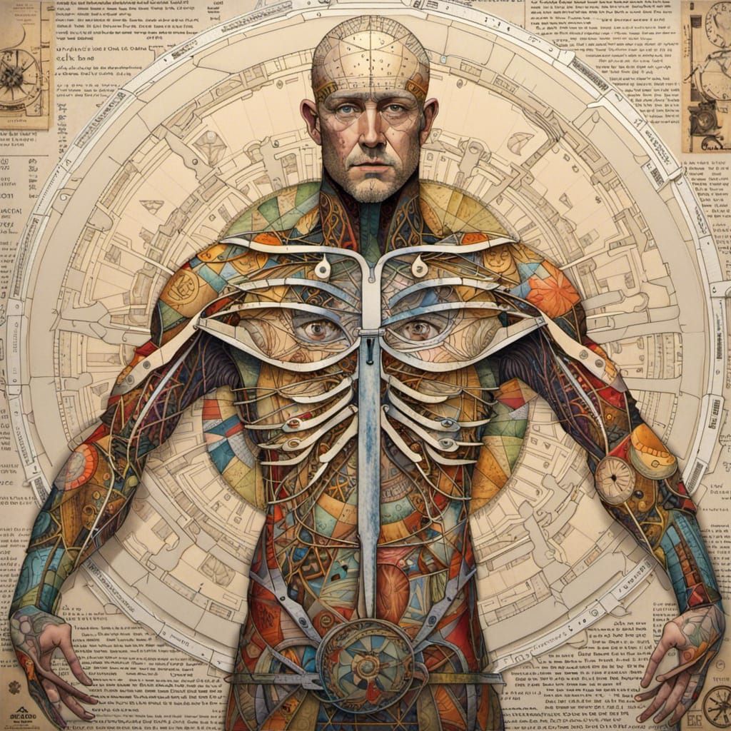 Hyperdetailed Vitruvian Man Collage