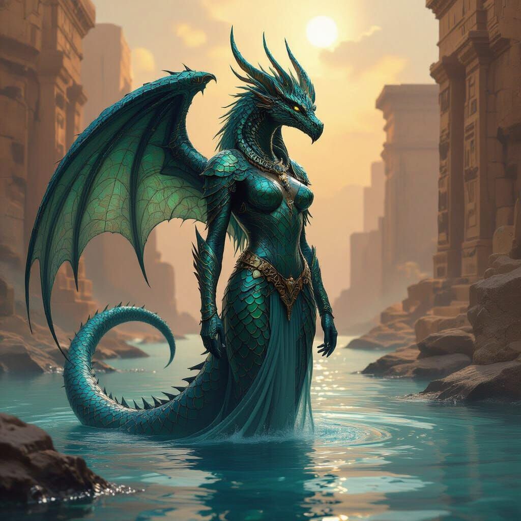 Tiamat Rising: Draconic Goddess in Dark Fantasy Style