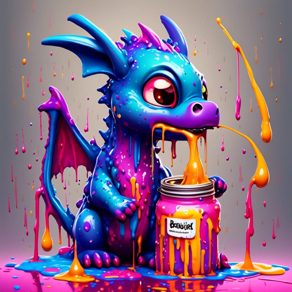 Adorable Chibi Dragon in Graffiti Splash Art Style