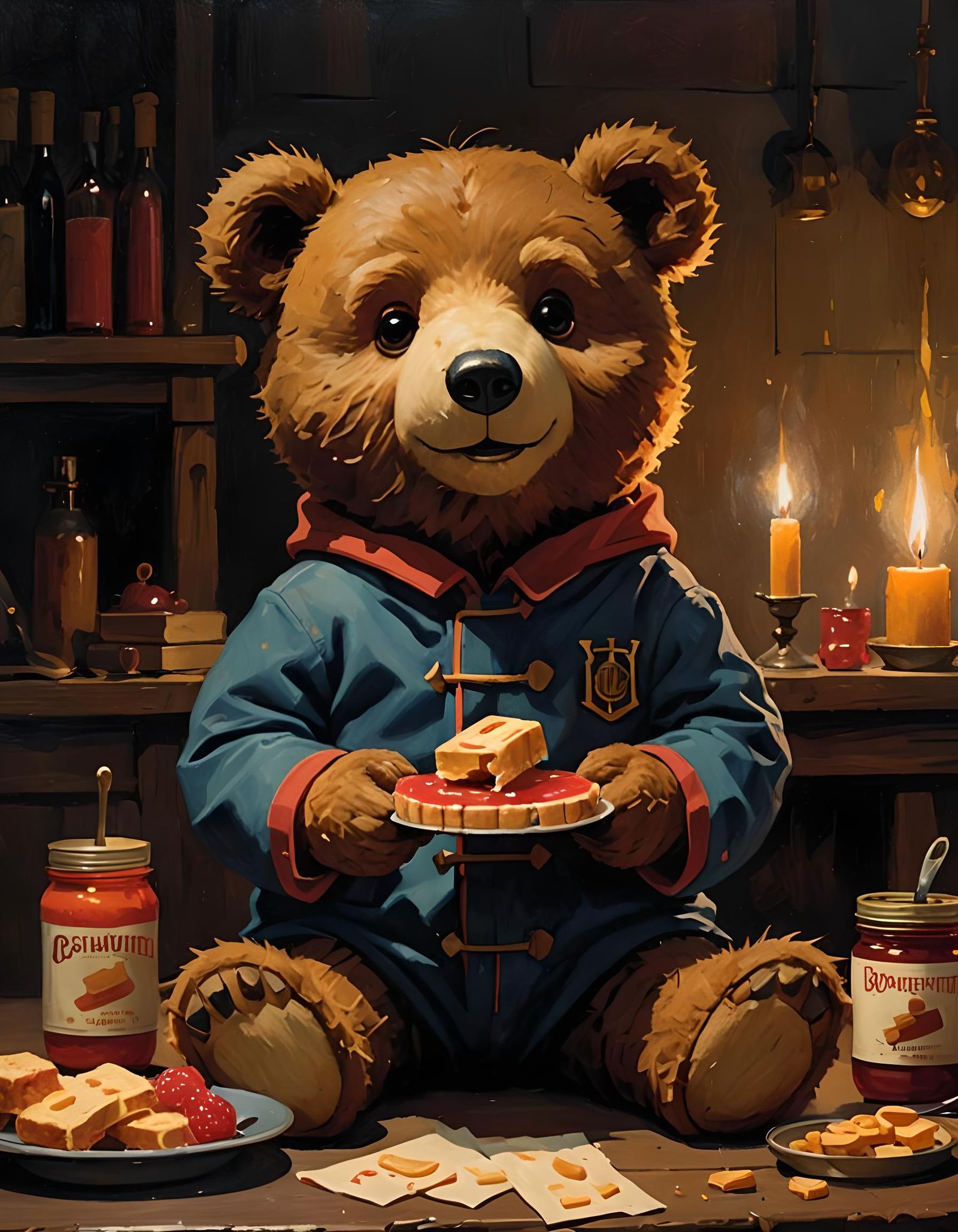 Teddy Bear in Hogwarts Suit: Ghibli-esque Oil Painting