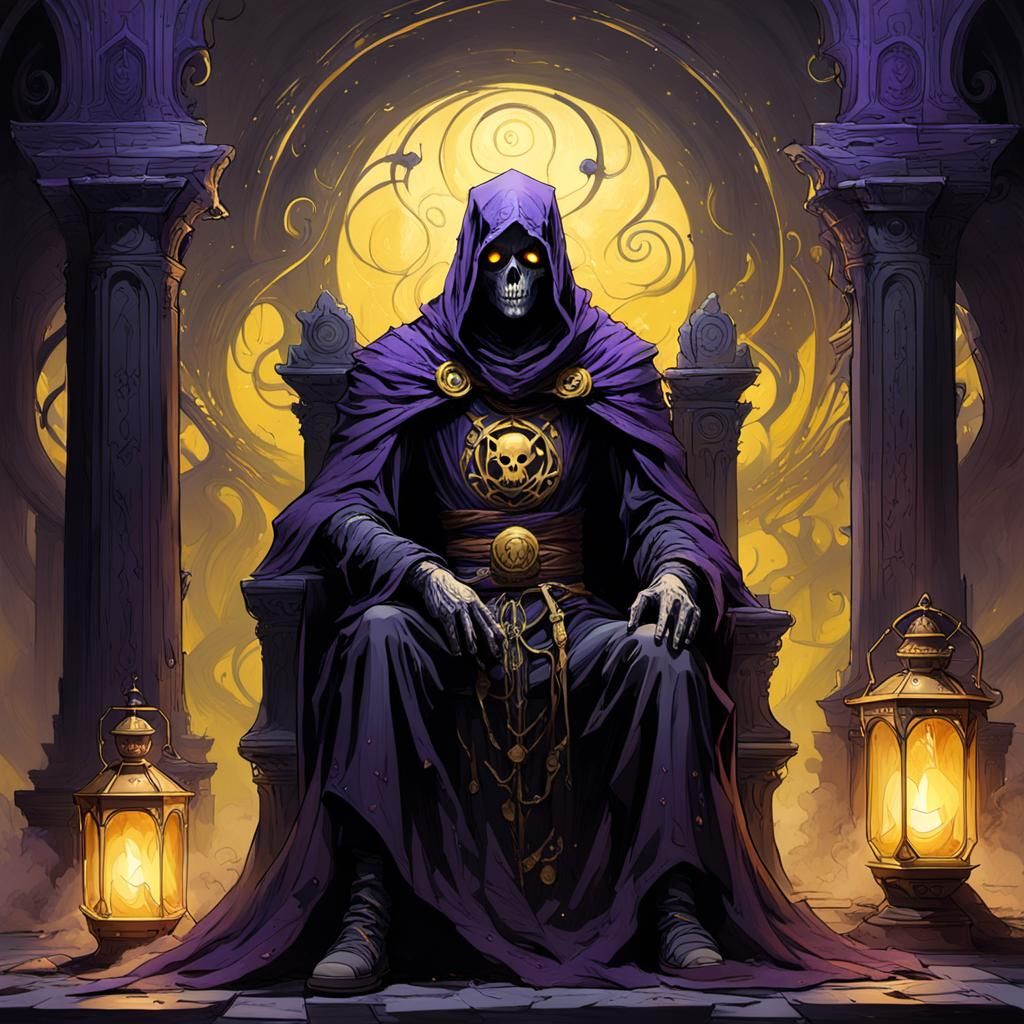 Death in Desolate Throne Room: Dark Fantasy Art