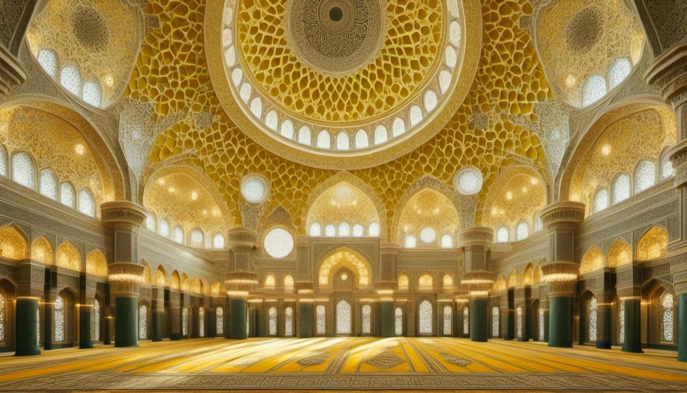 Vibrant Yellow Mosque in Ramadan Style