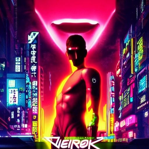 Cyborg Alien in Neon Cyberpunk City