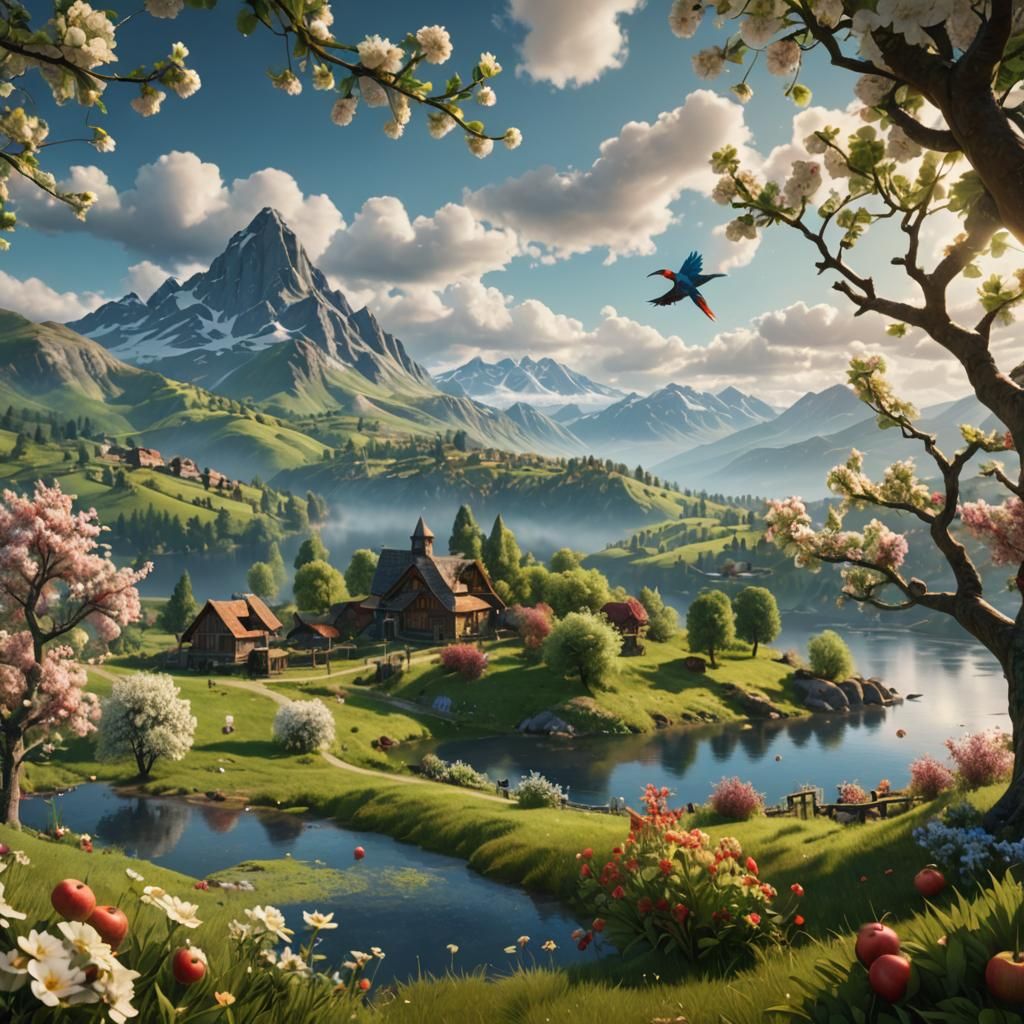 Parrots and Apple Trees: 3D Cinematic Landscape