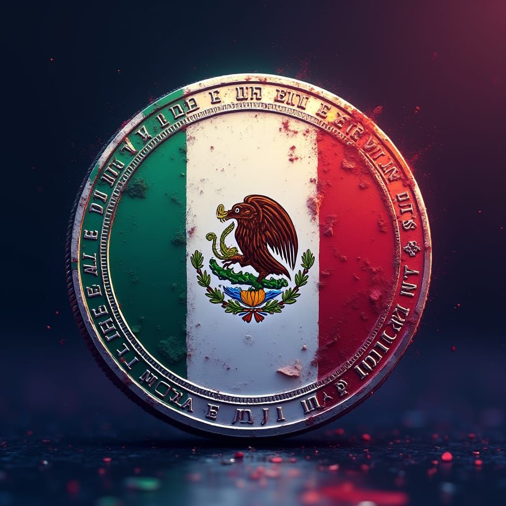 Bitcoin Coin with Vibrant Mexican Flag Design