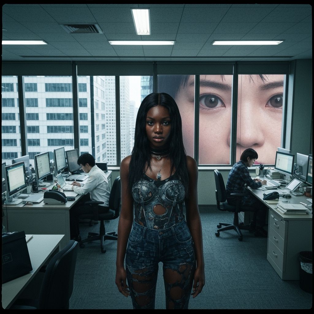 Giant Monster Face Peers Into Office High-Rise