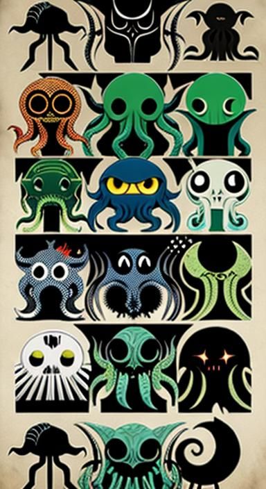 Cthulhu in Roy Lichtenstein Style with Hieroglyphs