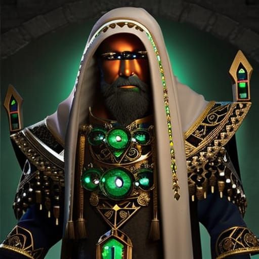 High Priest with Glowing Eyes and Gemstones