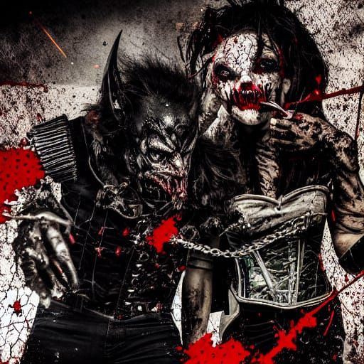 Werewolf vs Vampire in Trash Polka Style